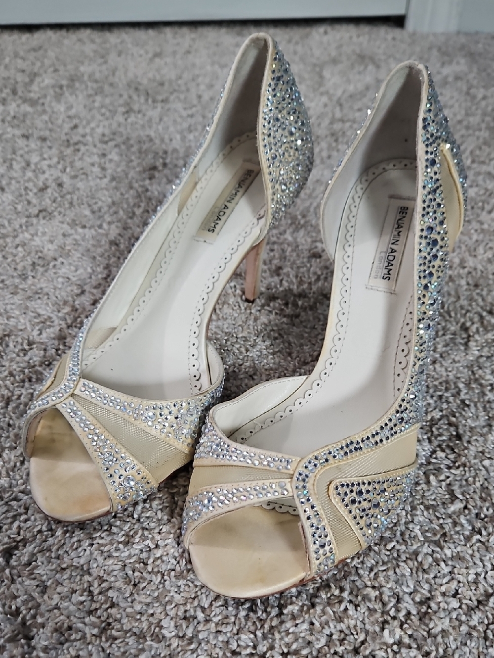 Benjamin Adams Champagne Rhinestone Peep-Toe Heels